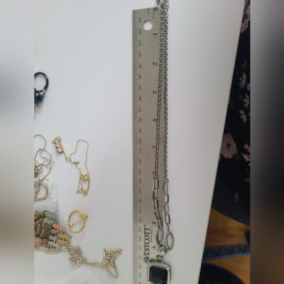 Vintage Matte Silver ToneChunky Black Onyx Faceted Crystal Y Necklace Earrings - Picture 7 of 9